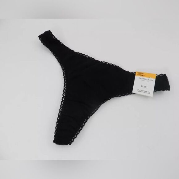 CHARTER CLUB Everyday Cotton Women's Lace-Trim Thong Set of 3, S - Picture 3 of 6